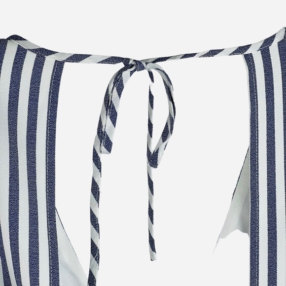 New-shop17 Vertical Striped Deep V-neck, Open Tie Back, Flutter Sleeve Romper SM - Picture 11 of 15